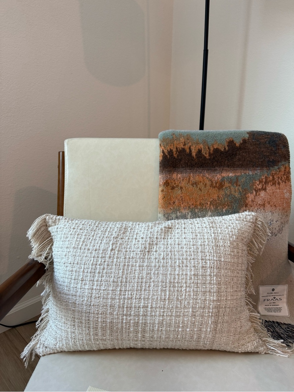 Cream Textured Fringe Throw Pillow